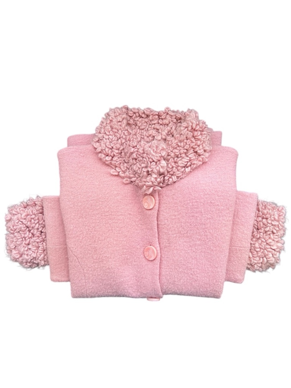 Norton McNaughton XS Pink Wool Poodle High Neck Cardigan Sweater Lightweight